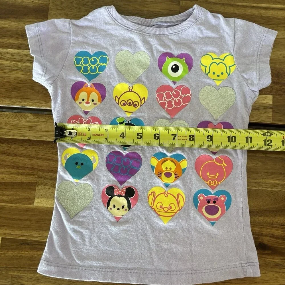 DISNEY Tsum Tsum Short Sleeve Toddler Shirt Size‎ 4 Purple Hearts Vacation Parks